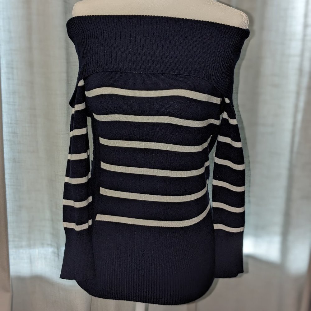 Premise Off the Shoulder Striped Sweater